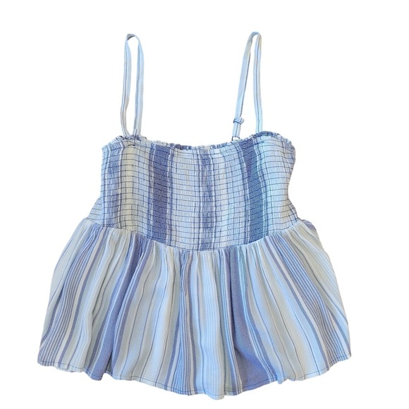 torrid Tops - Torrid Camisole Women 2 Blue White Striped Smocked Peplum Babydoll Tank Top
